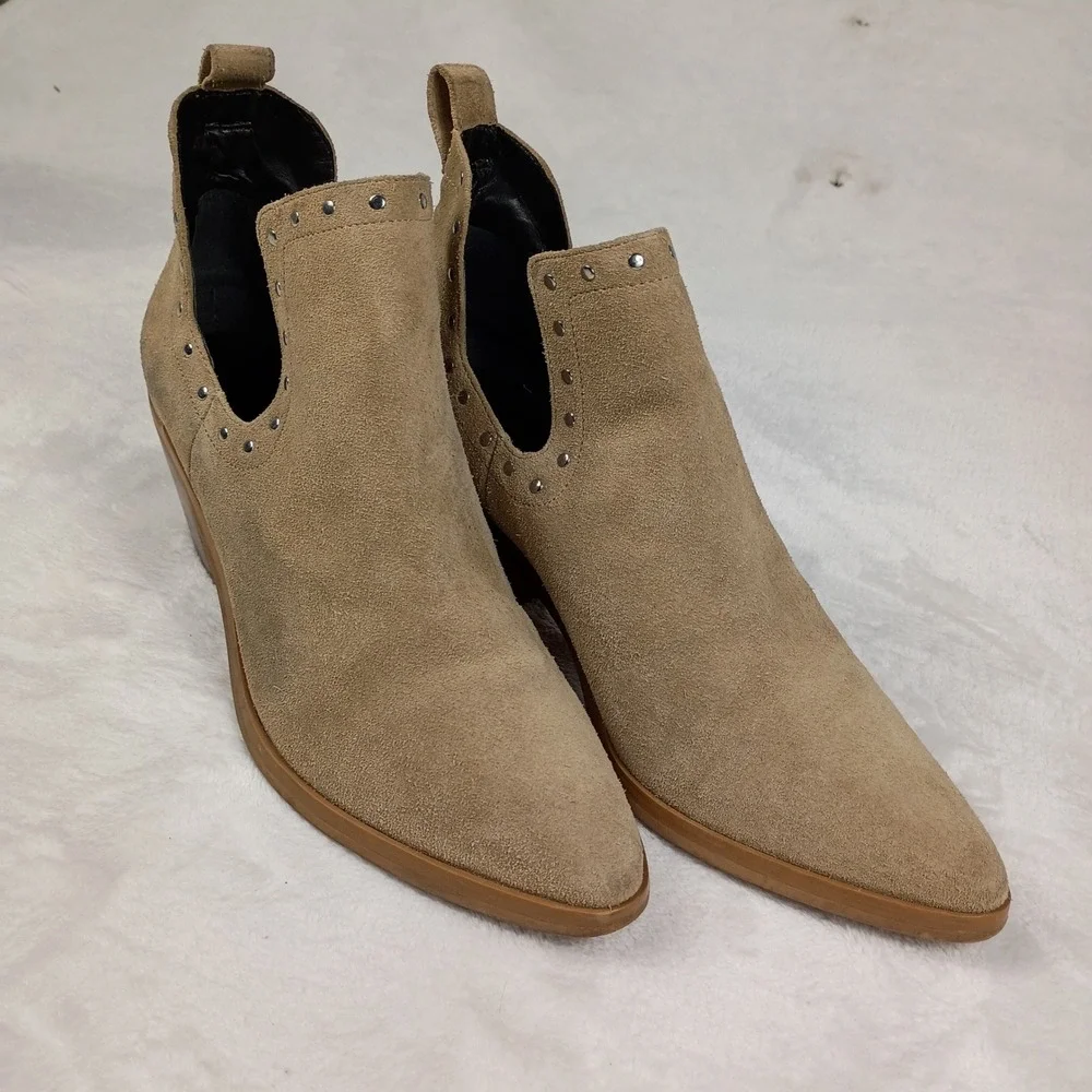 Rebecca Minkoff Suede Cut Out Studded Ankle Boots Tan Sand Womens 9.5 M